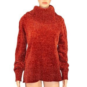 LOFT Chunky Knit Funnel Neck Sweater Rich Rust Burnt Orange Color Womens Size M
